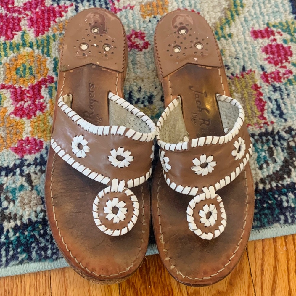 Jack Rogers Classic Sandals Cognac Brown White 8